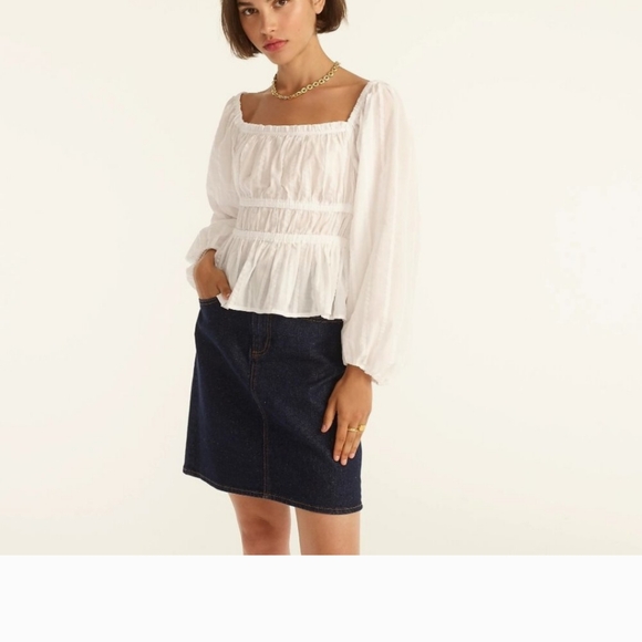 J.Crew Puff-sleeve Textured Cotton Top - Picture 2 of 4